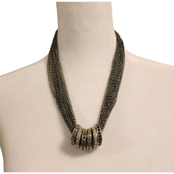 Chico's Necklace Multiple Chains With 6 Gem Rings - Picture 1 of 4